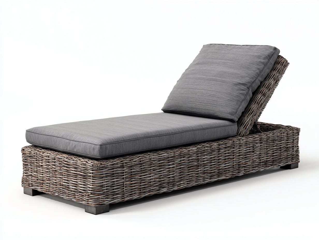 Lettino prendisole - Rattan sintetico-Tessuto - 203 x 78 x 88 cm - Grigio tortora-Grigio scuro - Stile moderno regolabile