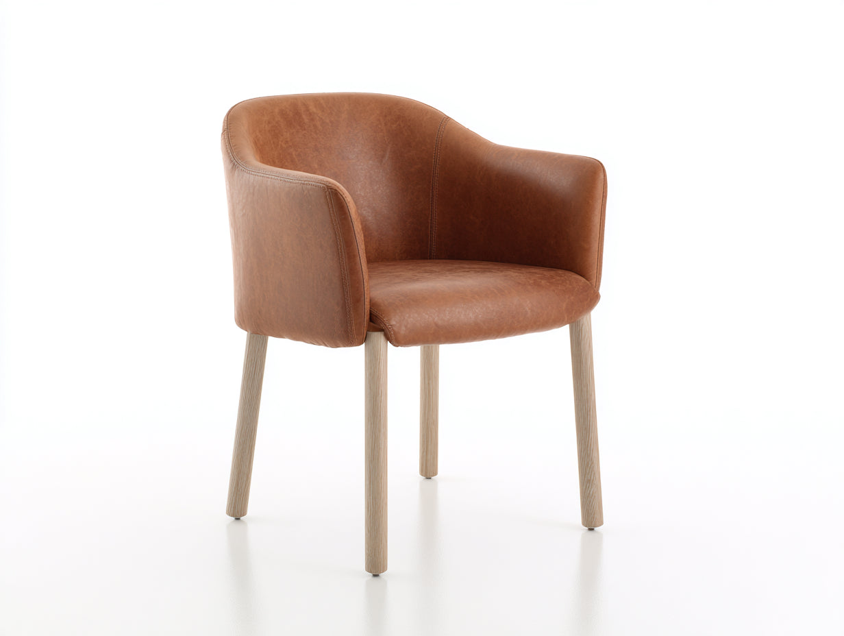Sedia da pranzo - Similpelle - Legno - 60 x 59 x 79 cm - Cognac-Naturale - Design contemporaneo con braccioli