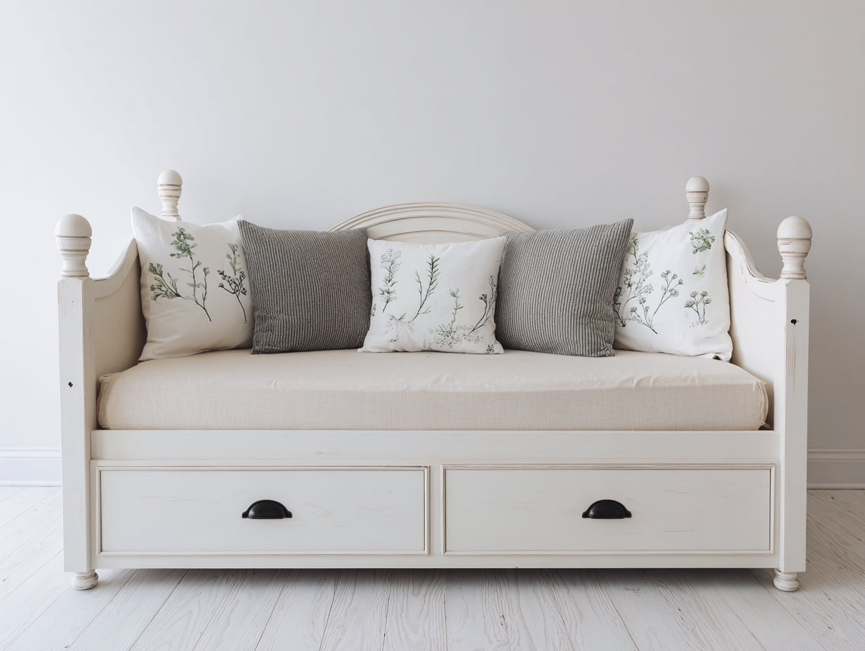 Divano letto - Legno-Tessuto - 205 x 98 x 108 cm - Bianco - Stile classico