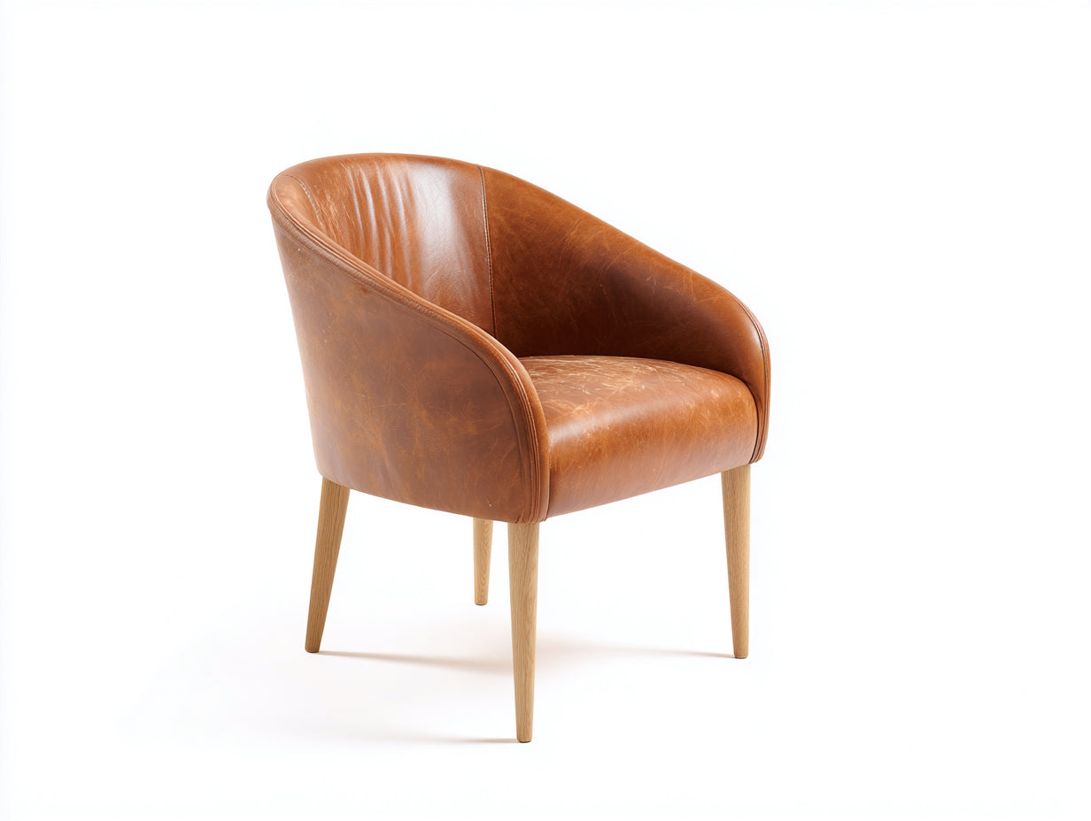 Sedia da pranzo - Similpelle - Legno - 61 x 60 x 80 cm - Cognac-Naturale - Design contemporaneo avvolgente