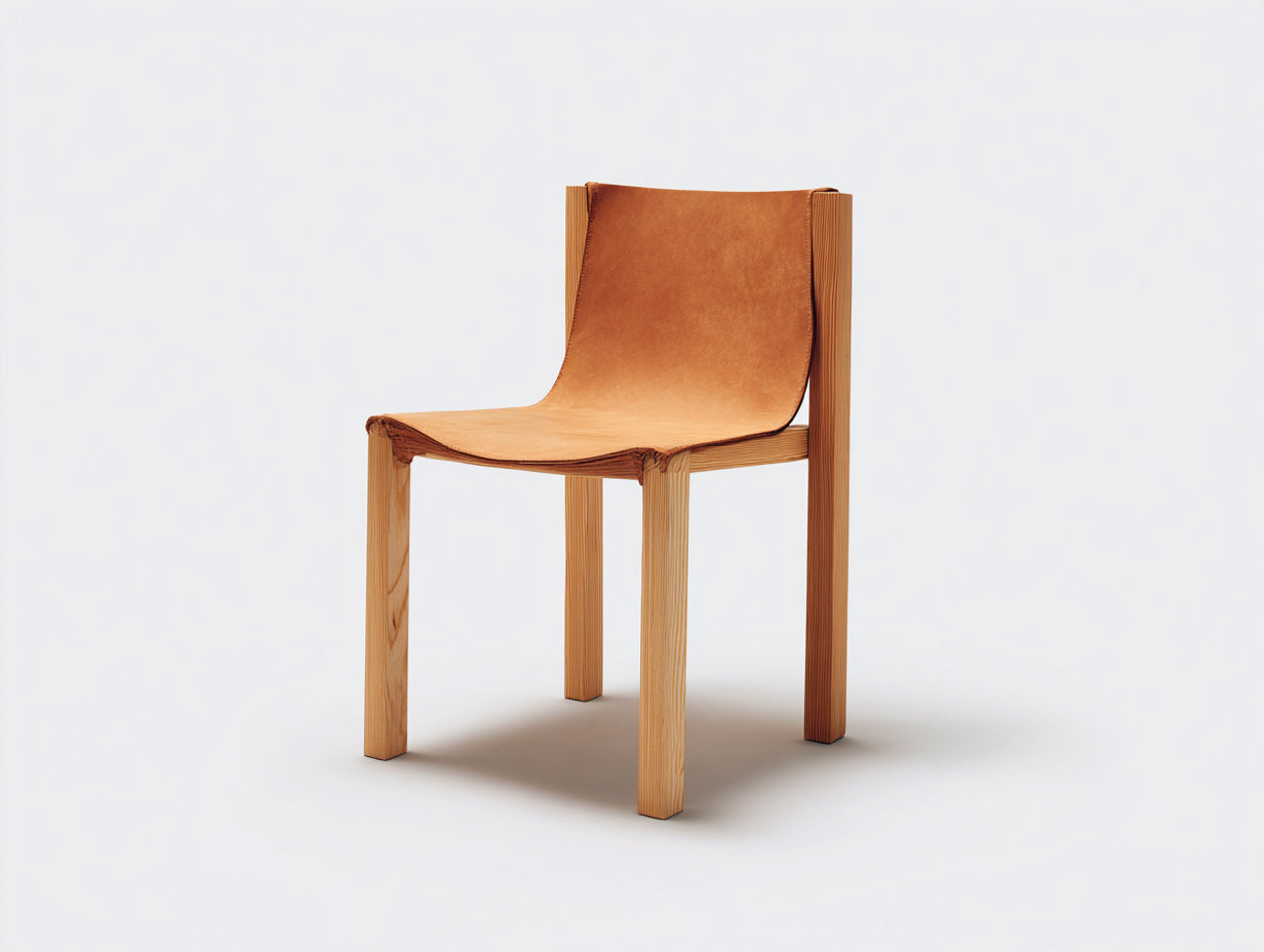 Sedia da pranzo - Legno massello - Cuoio - 48 x 52 x 82 cm - Cognac-Naturale - Design minimalista