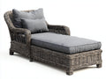 Lettino prendisole - Rattan-Legno-Tessuto - 207 x 90 x 86 cm - Grigio tortora-Grigio medio - Stile costiero