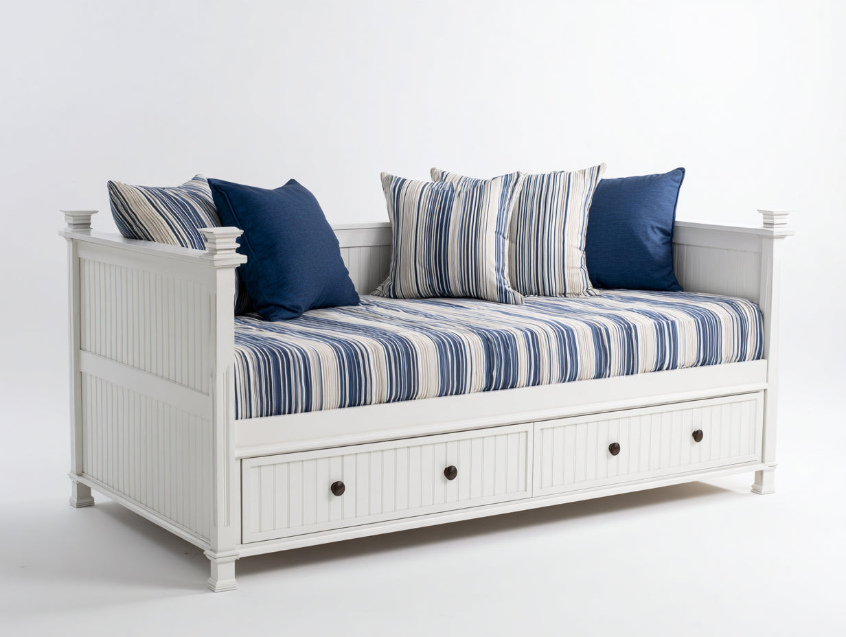 Divano letto - Legno-Tessuto - 210 x 100 x 105 cm - Bianco - Stile classico