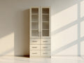 Vetrina - Legno-Vetro-Metallo - 80 x 40 x 195 cm - Beige-Argento - Stile moderno