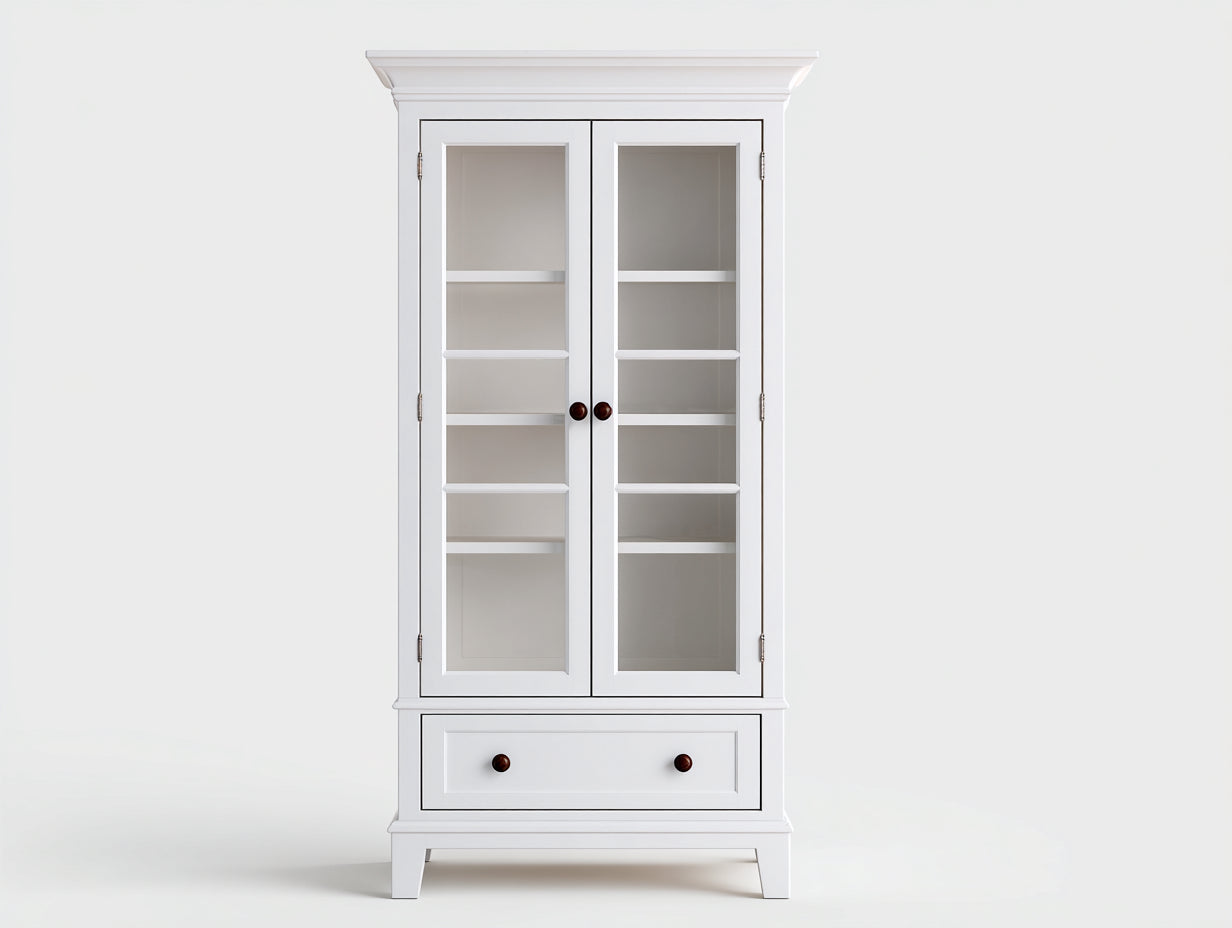 Vetrina-Legno-Vetro-85x40x180 cm-Bianco-Stile classico