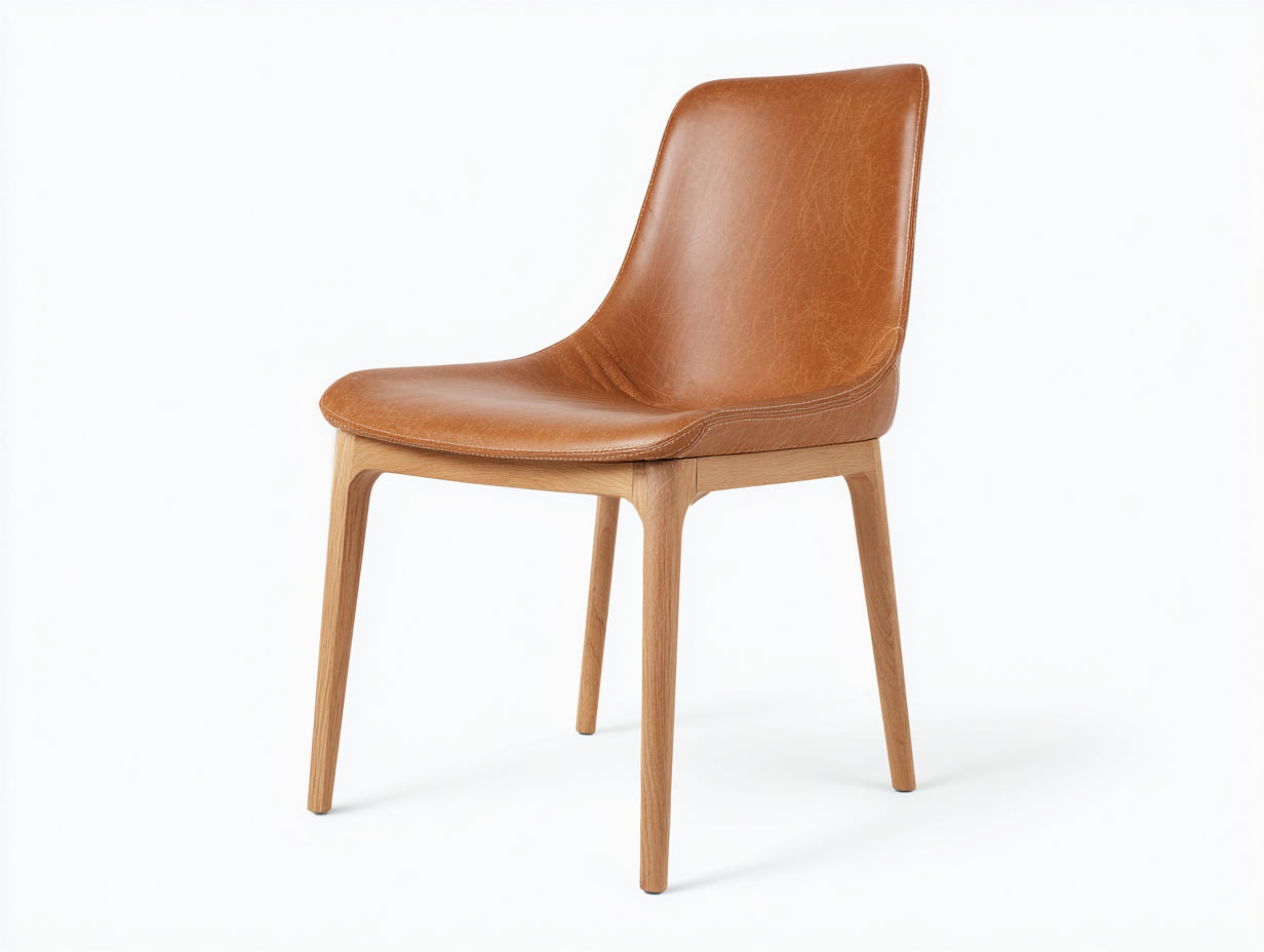 Sedia da pranzo - Similpelle - Legno - 50 x 57 x 91 cm - Cognac-Naturale - Stile moderno raffinato