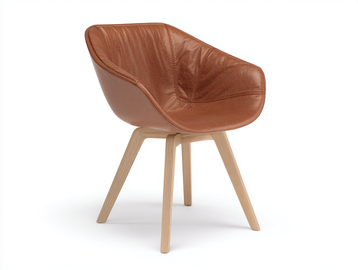 Sedia da pranzo - Similpelle - Legno - 61 x 60 x 82 cm - Cognac-Naturale - Design contemporaneo avvolgente