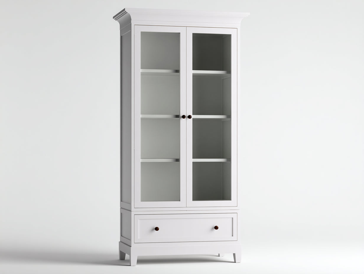 Vetrina-Legno-Vetro-90x40x185 cm-Bianco-Stile classico