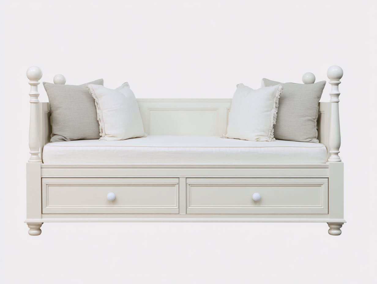 Divano letto - Legno-Tessuto - 205 x 96 x 105 cm - Avorio - Stile classico
