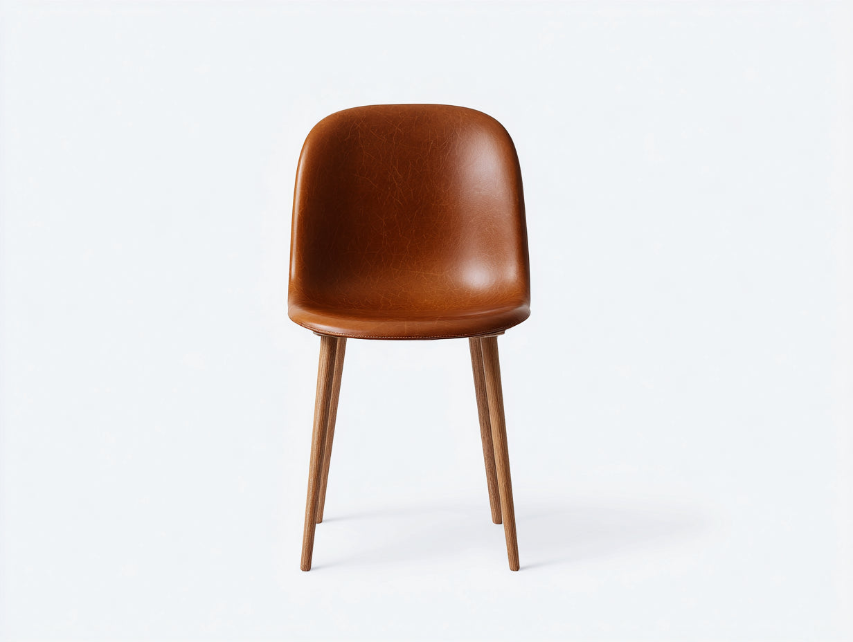 Sedia da pranzo - Similpelle - Legno - 47 x 53 x 82 cm - Cognac-Naturale - Stile moderno