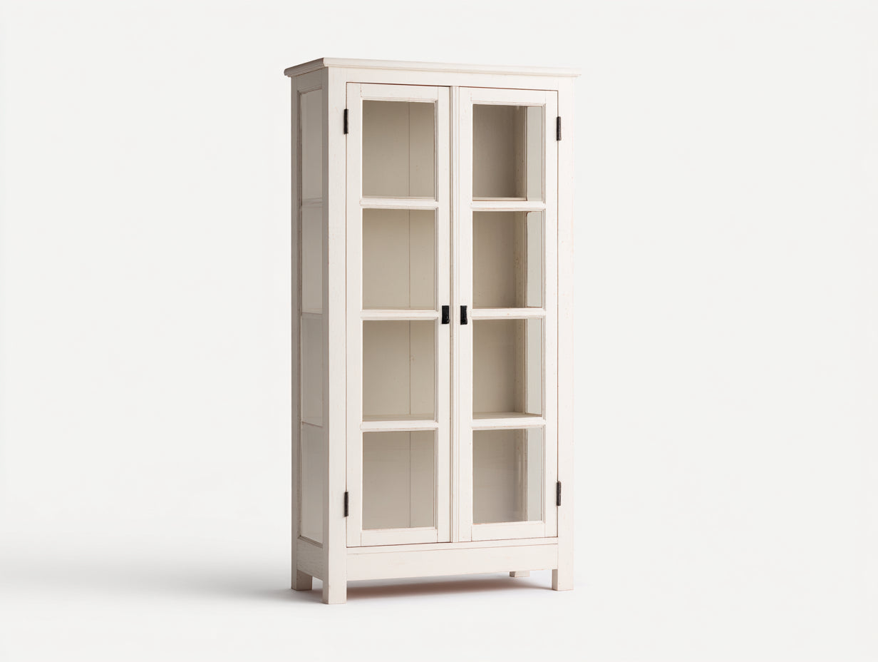 Vetrina - Legno-Vetro-Metallo - 90 x 40 x 180 cm - Bianco-Nero - Stile rustico