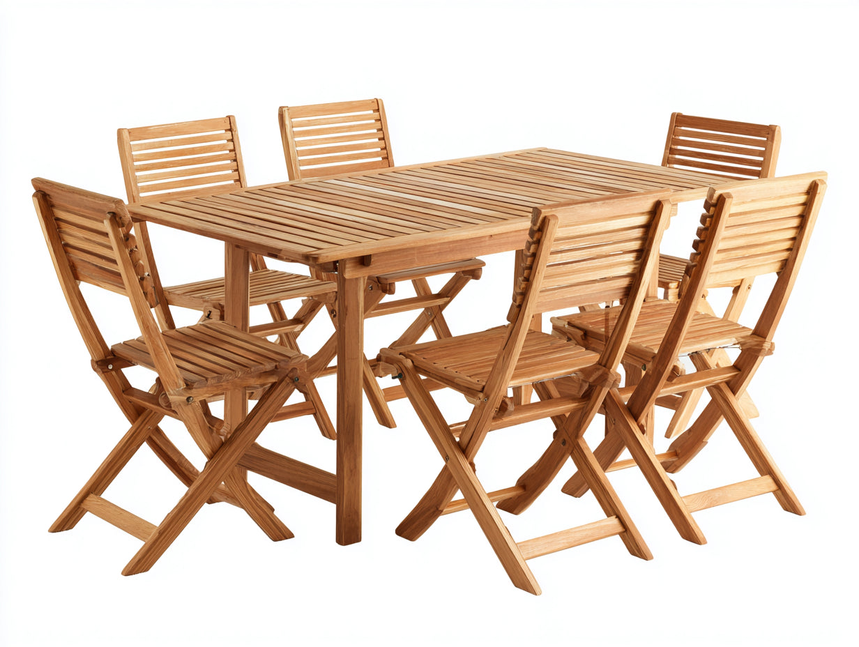 Set da pranzo da esterno - Legno - 180 x 95 x 75 cm - Marrone naturale - Stile classico con sedie pieghevoli