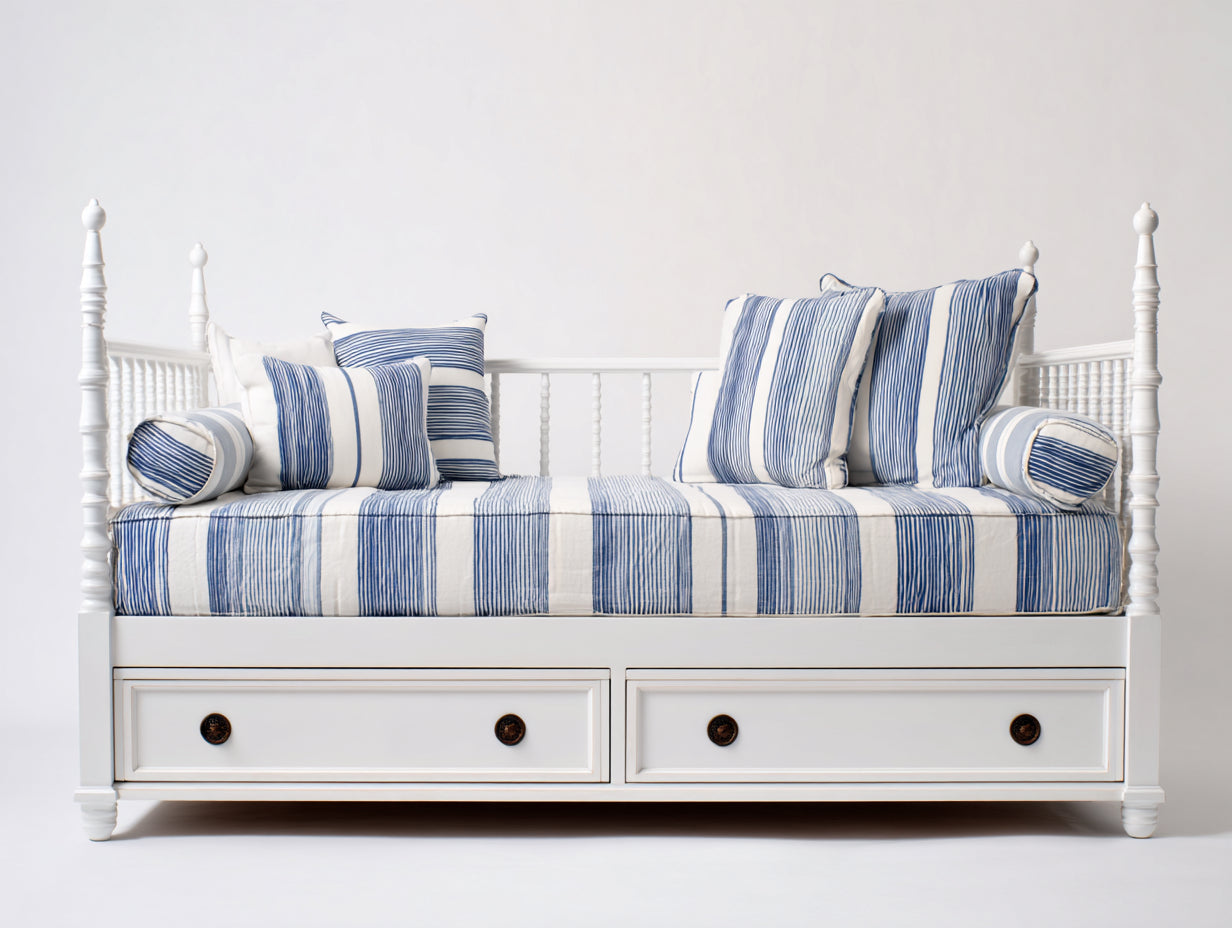 Divano letto - Legno-Tessuto - 210 x 100 x 110 cm - Bianco - Stile classico