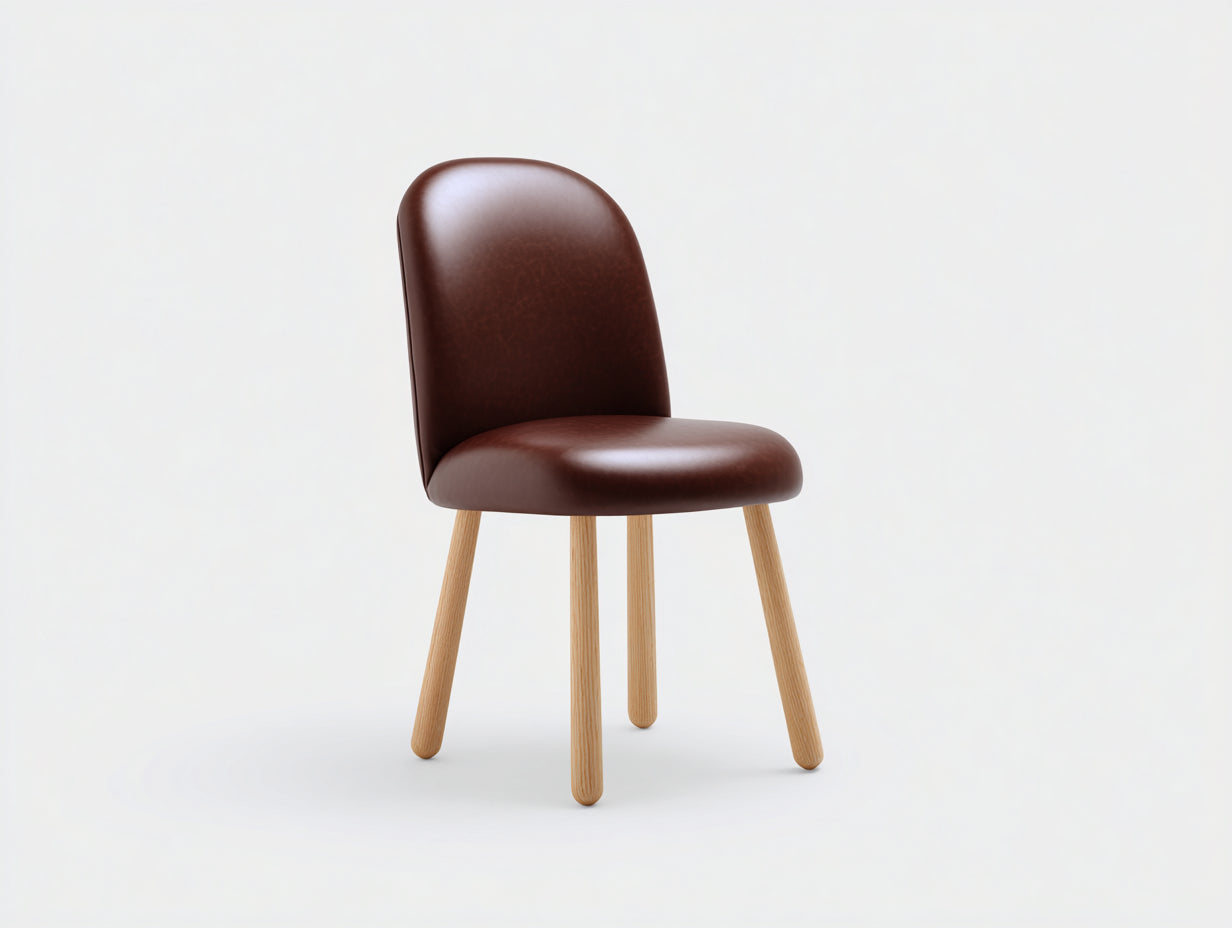 Sedia da pranzo - Similpelle - Legno - 48 x 54 x 84 cm - Marrone scuro-Naturale - Stile moderno minimalista