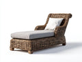 Lettino prendisole - Rattan-Legno-Tessuto - 196 x 82 x 89 cm - Marrone scuro-Grigio chiaro - Stile rustico