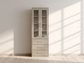Vetrina - Legno - Vetro - Metallo - 70 x 40 x 190 cm - Beige-Argento - Stile moderno