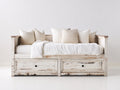 Divano letto - Legno-Tessuto - Lunghezza 200 cm x larghezza 95 cm x altezza 90 cm - Bianco - Stile rustico
