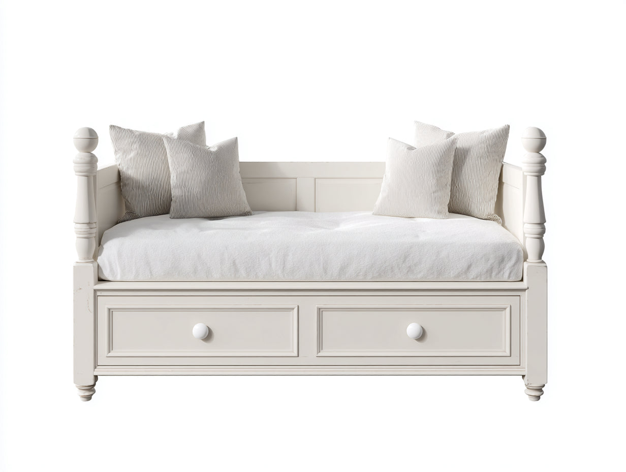 Divano letto - Legno-Tessuto - 195 x 92 x 98 cm - Bianco - Stile classico