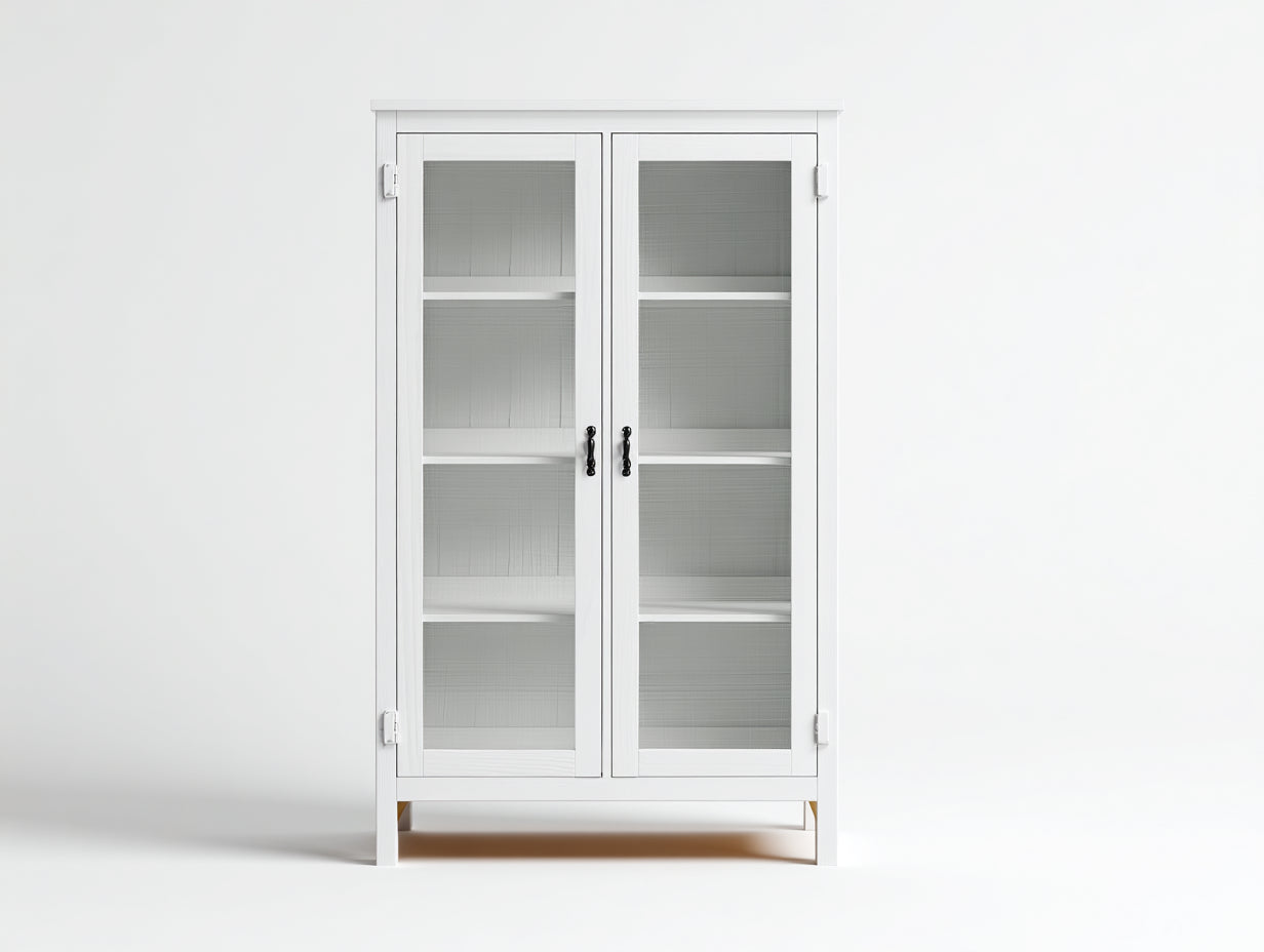 Vetrina - Legno-Vetro-Metallo - 100 x 40 x 180 cm - Bianco-Nero - Stile classico