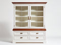 Vetrina-Legno-Vetro-140x45x190 cm-Bianco-Marrone-Stile classico