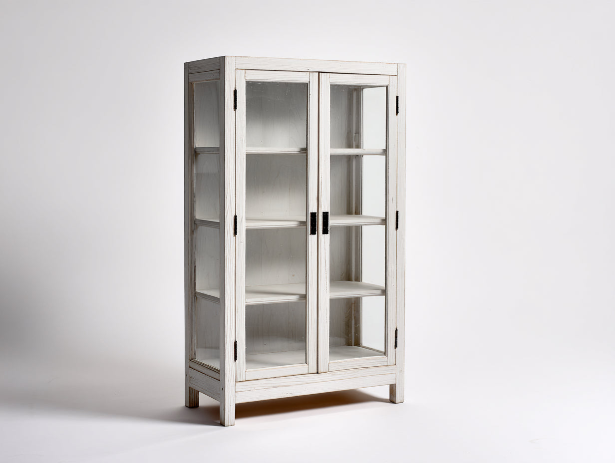 Vetrina - Legno-Vetro-Metallo - 95 x 42 x 180 cm - Bianco-Nero - Stile rustico