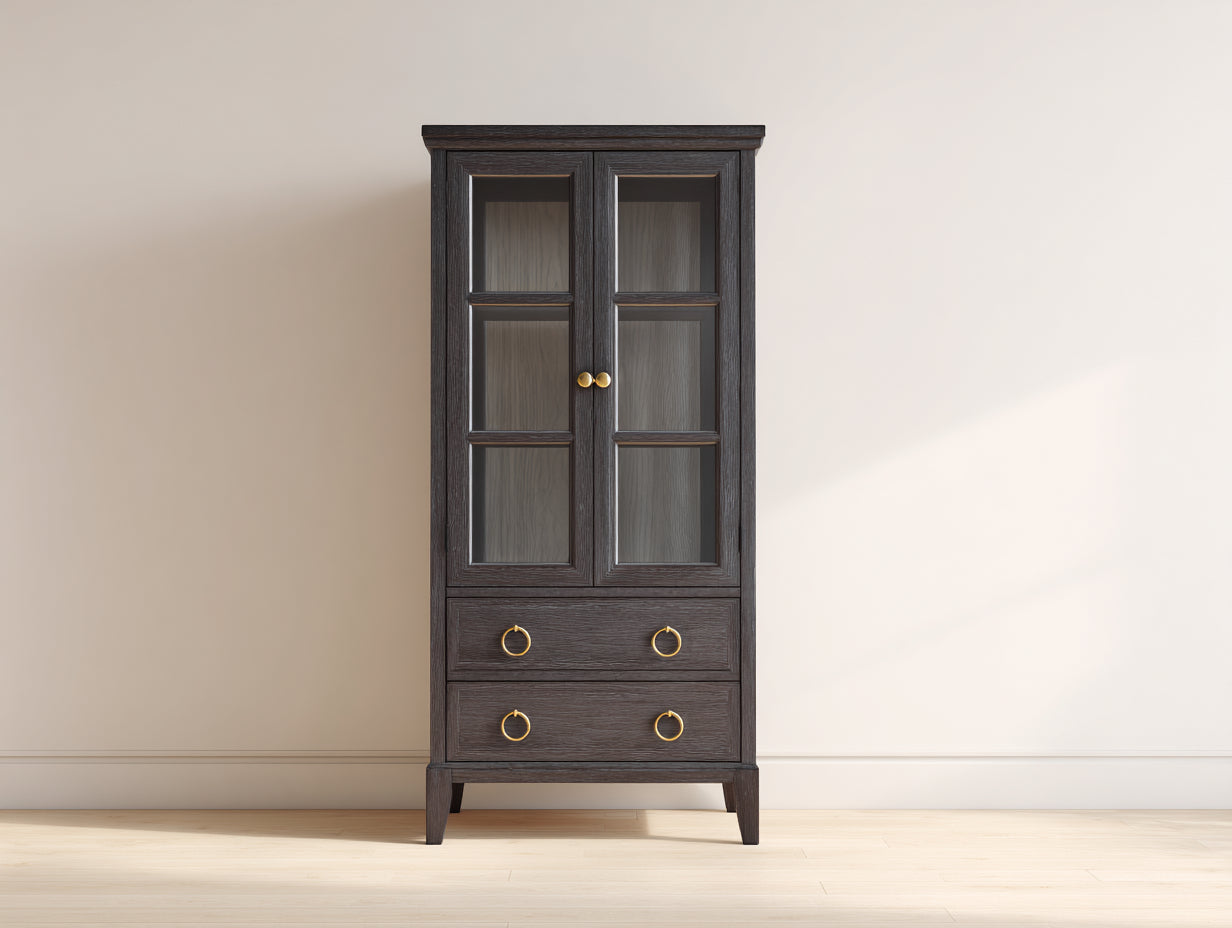 Vetrina - Legno-Vetro - 80 x 40 x 180 cm - Grigio antracite-Oro - Stile classico