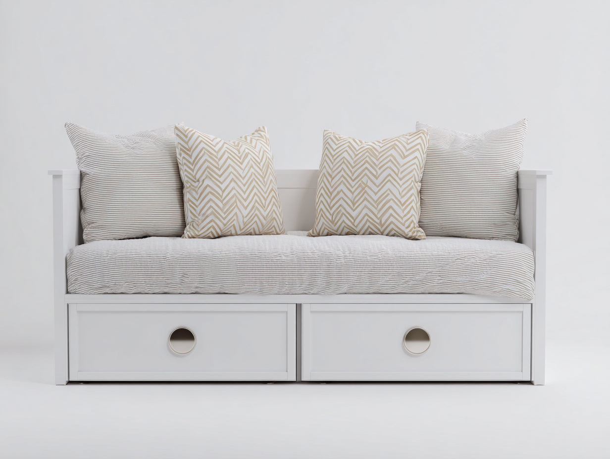 Divano letto - Legno-Tessuto - 198 x 94 x 88 cm - Bianco - Stile moderno