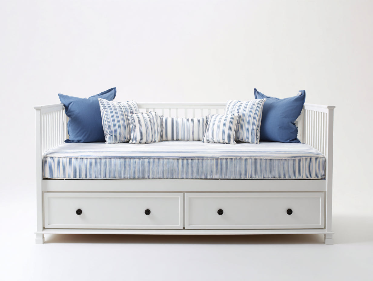 Divano letto - Legno-Tessuto - Lunghezza 200 cm x larghezza 95 cm x altezza 90 cm - Bianco - Stile classico