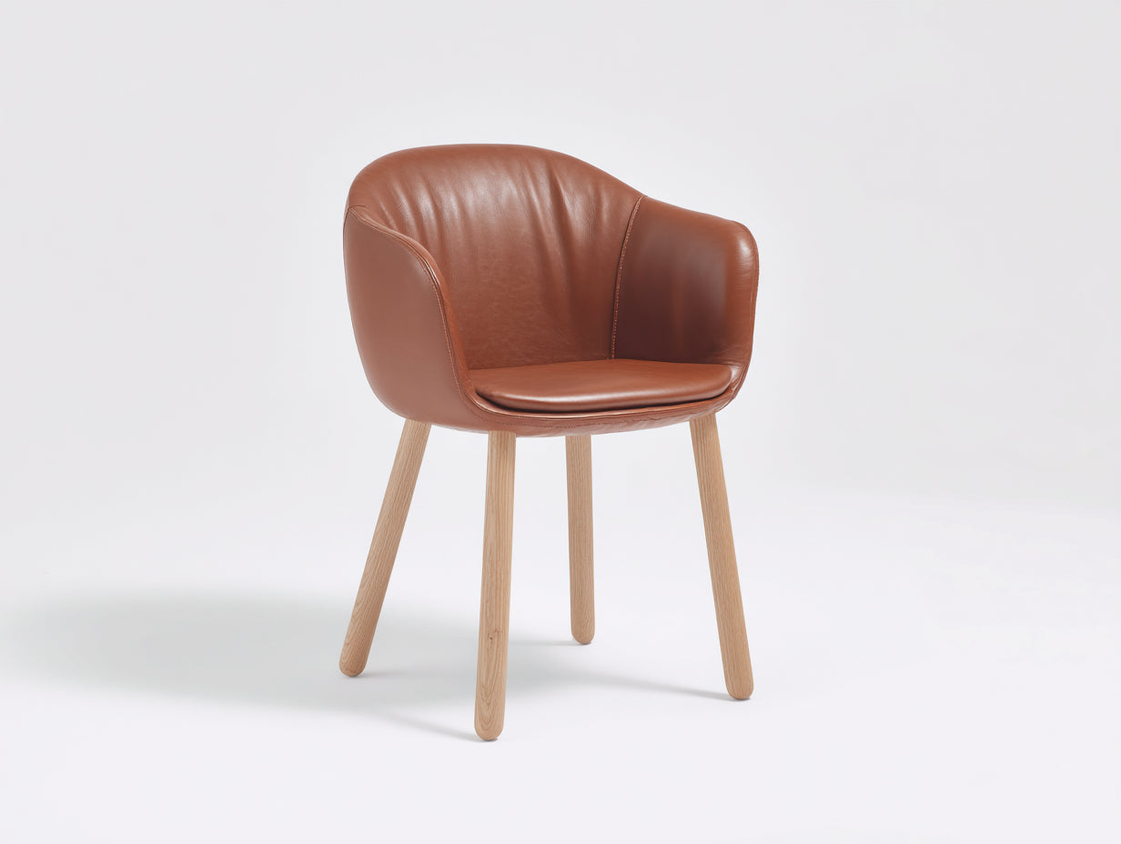 Sedia da pranzo - Similpelle - Legno - 59 x 58 x 80 cm - Cognac-Naturale - Stile contemporaneo con braccioli