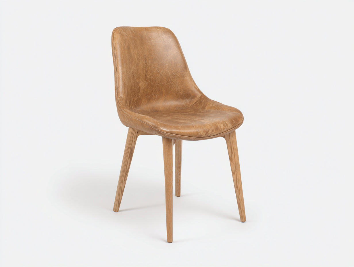 Sedia da pranzo - Similpelle - Legno - 48 x 55 x 84 cm - Cammello-Naturale - Stile moderno essenziale